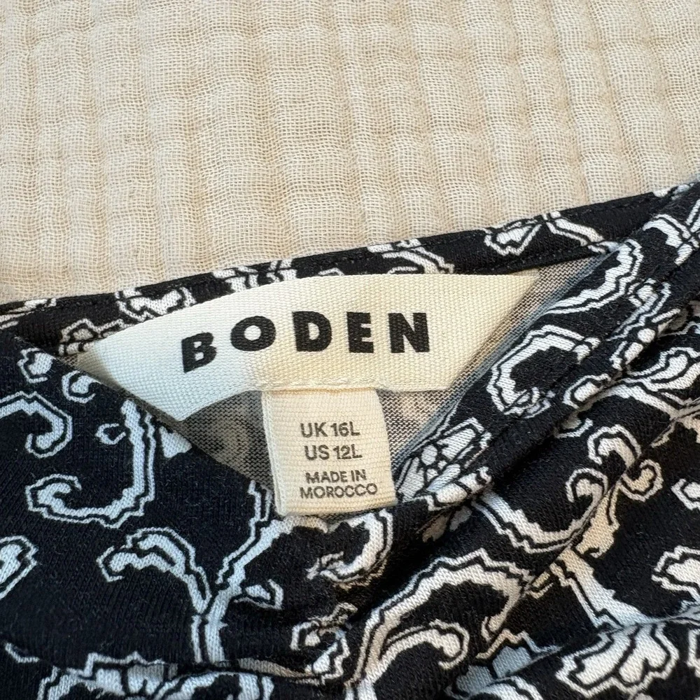Boden Sweetheart Jersey Dress Sz 12 Long‎ Black Tencel Floral Long Sleeve Preppy
